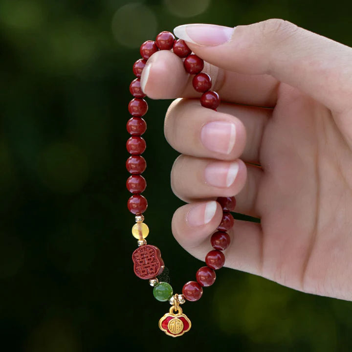 Pulseira Budista da Felicidade em Cinábrio
