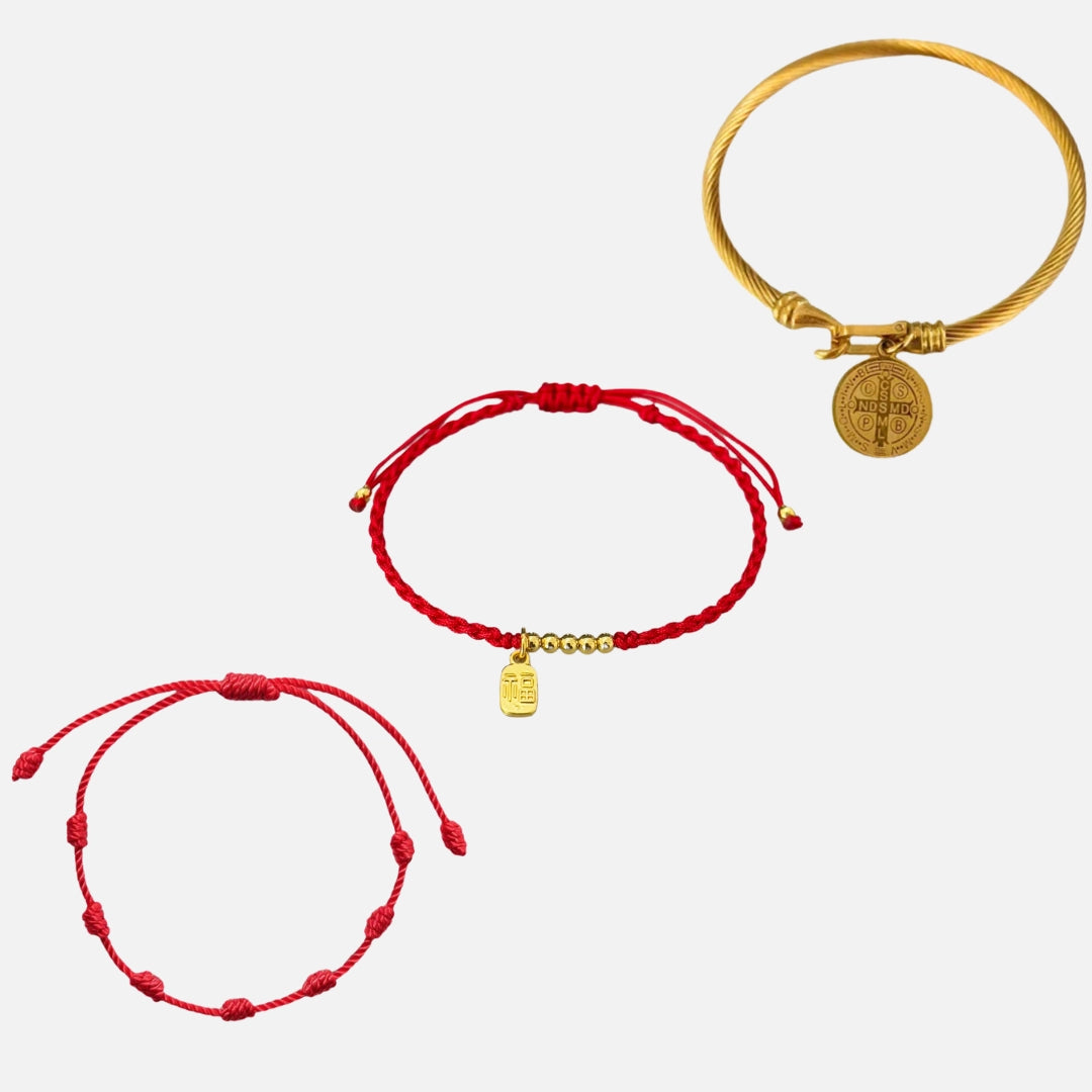 Oferta: Compre 1 Pulseira São Bento e 7 nós e ganhe 1 Pulseira Vermelha da Prosperidade