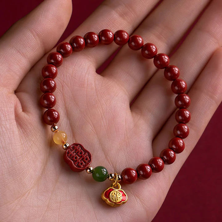 Pulseira Budista da Felicidade em Cinábrio