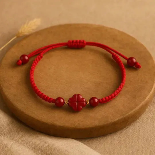 Pulseira Vermelha das Bênçãos em Trevo de Quatro Folhas