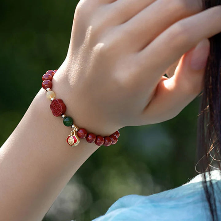 Pulseira Budista da Felicidade em Cinábrio