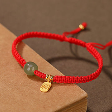 Pulseira Vermelha da Riqueza com Jade Hetian