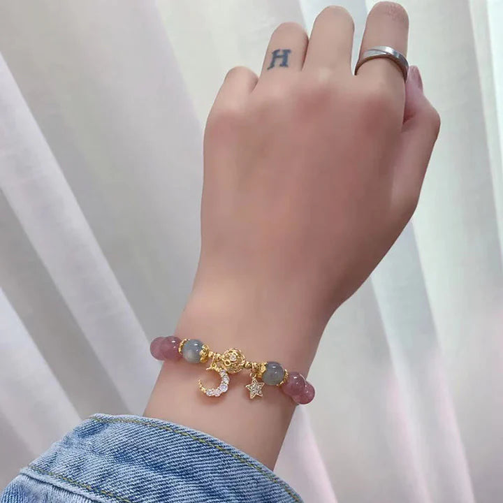 Pulseira da Alegria em Pedra da Lua e Quartzo Morango