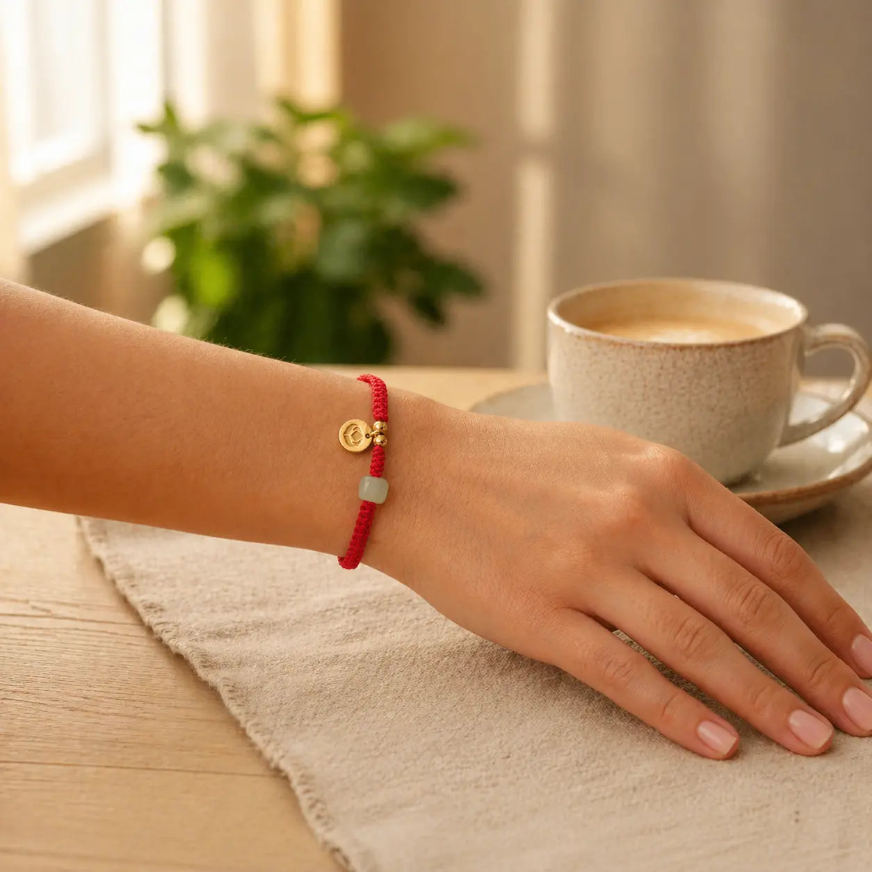 Pulseira Vermelha da Riqueza com Jade Hetian