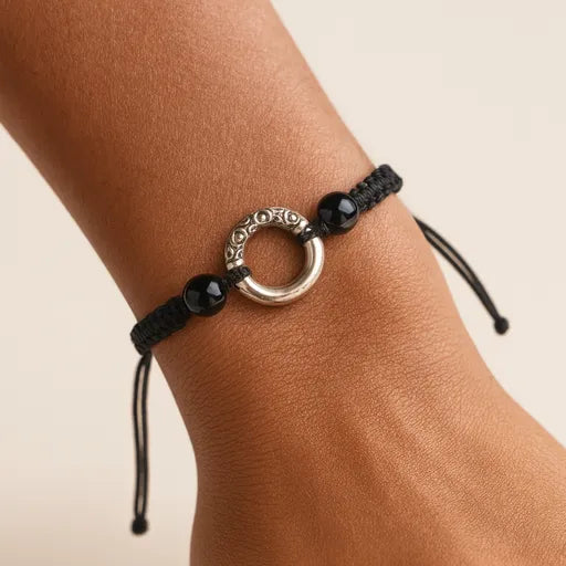 Pulseira Fivela da paz em Contas de Ônix Preto