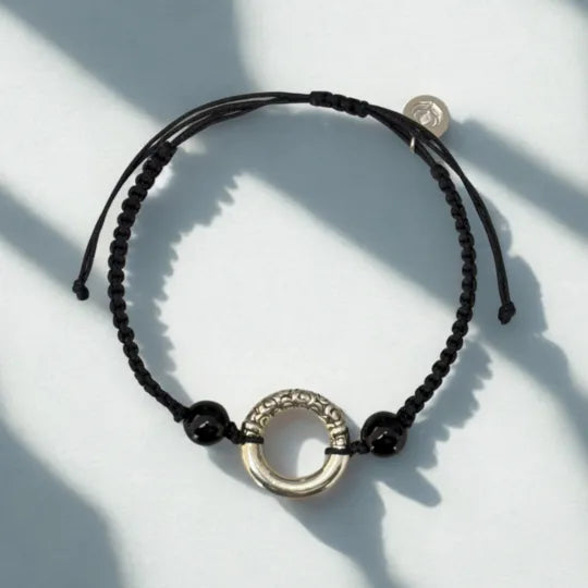 Pulseira Fivela da paz em Contas de Ônix Preto