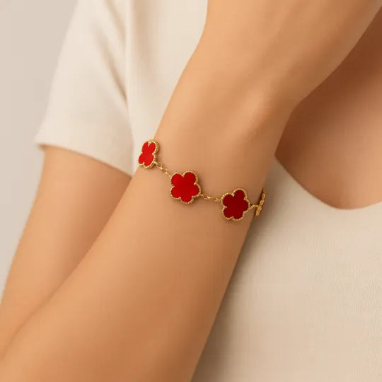 Pulseira Folhas do Amor e Sorte Vermelha