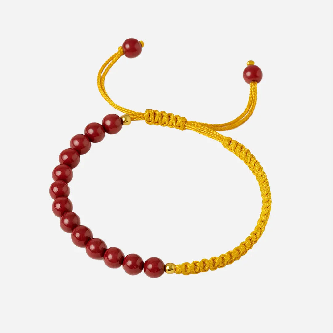 Pulseira Tibetana Amarela com Contas de Cinábrio