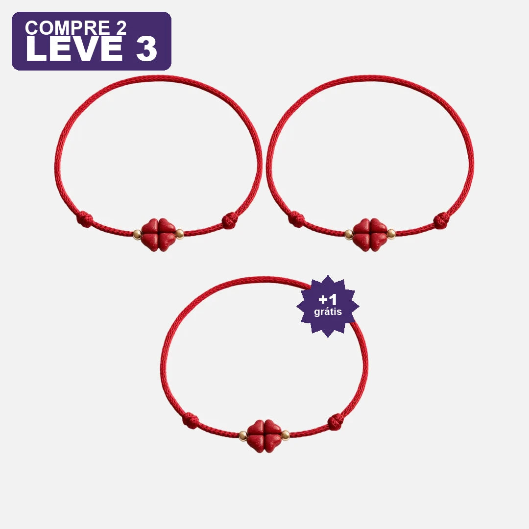 Pulseira Trevo da Sorte em Cinábrio — oferta leve 3 pague 2