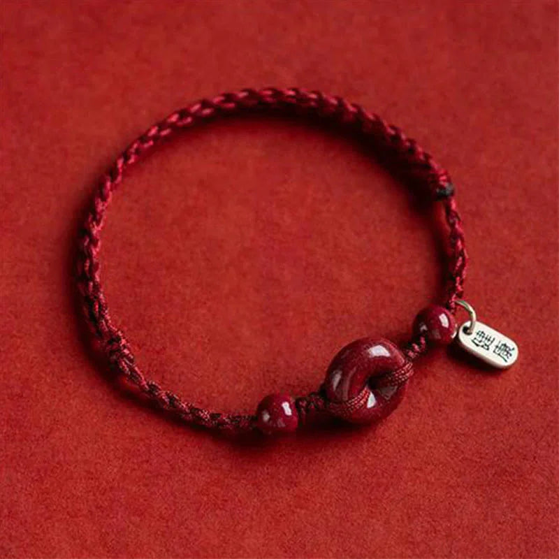 Pulseira Tibetana das Bênçãos em Cinábrio Vermelho — detalhe