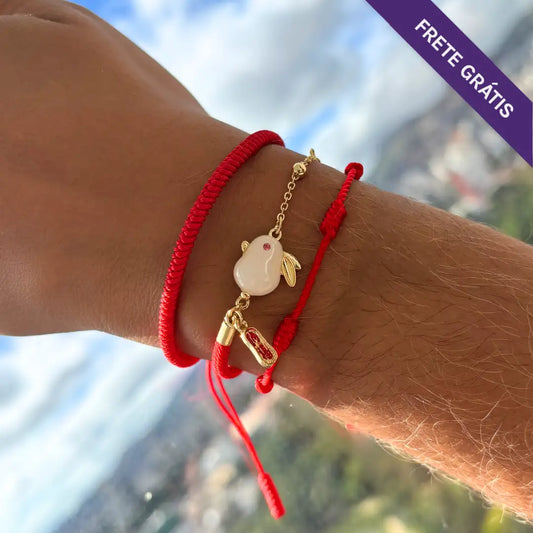 Oferta: Compre 1 Pulseira da Kabbalah e 7 nós e ganhe 1 Pulseira Coelho da Sorte em Jade