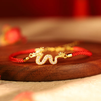 Pulseira Vermelha Dragão Dourado da Prosperidade