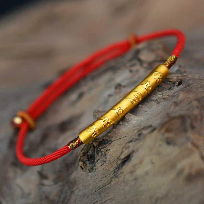 Pulseira Tibetana Mani Vermelho e Dourada