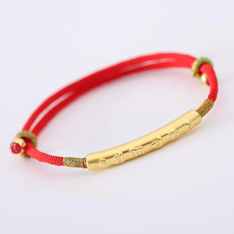 Pulseira Tibetana Mani Vermelho e Dourada