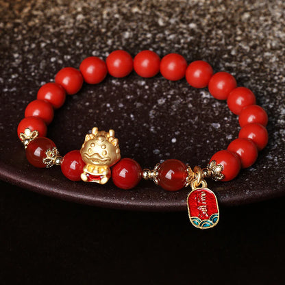 Pulseira Dragão da Proteção em Cinábrio Natural