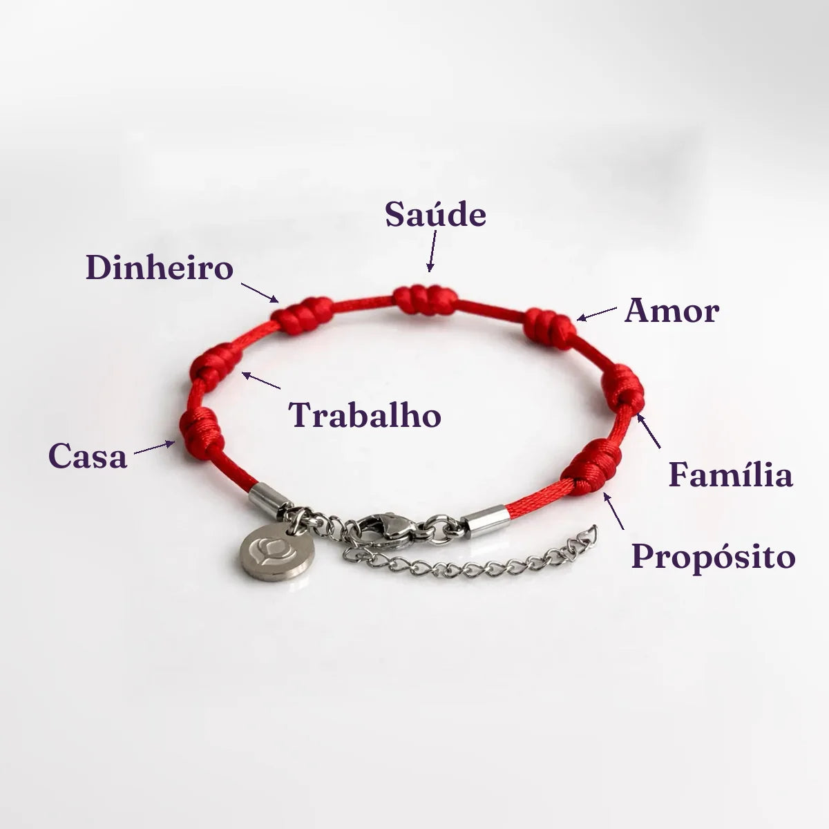 Os 7 nós da pulseira, um pra cada área da vida: Casa, Trabalho, Dinheiro, Saúde, Amor, Família, Propósito
