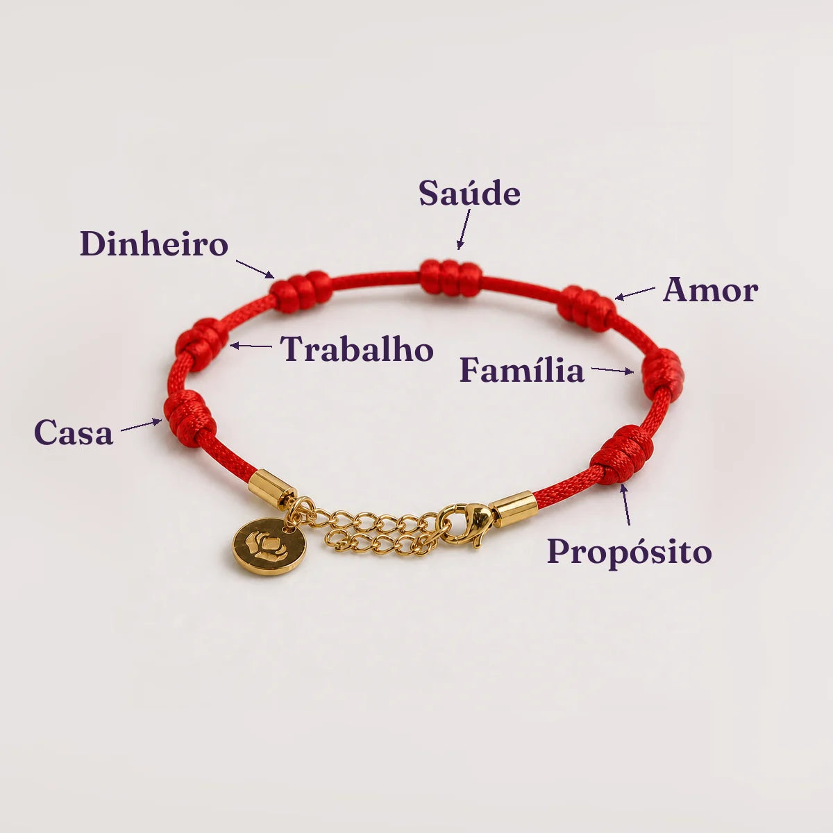 Os 7 nós da pulseira, um pra cada área da vida: Casa, Trabalho, Dinheiro, Saúde, Amor, Família, Propósito
