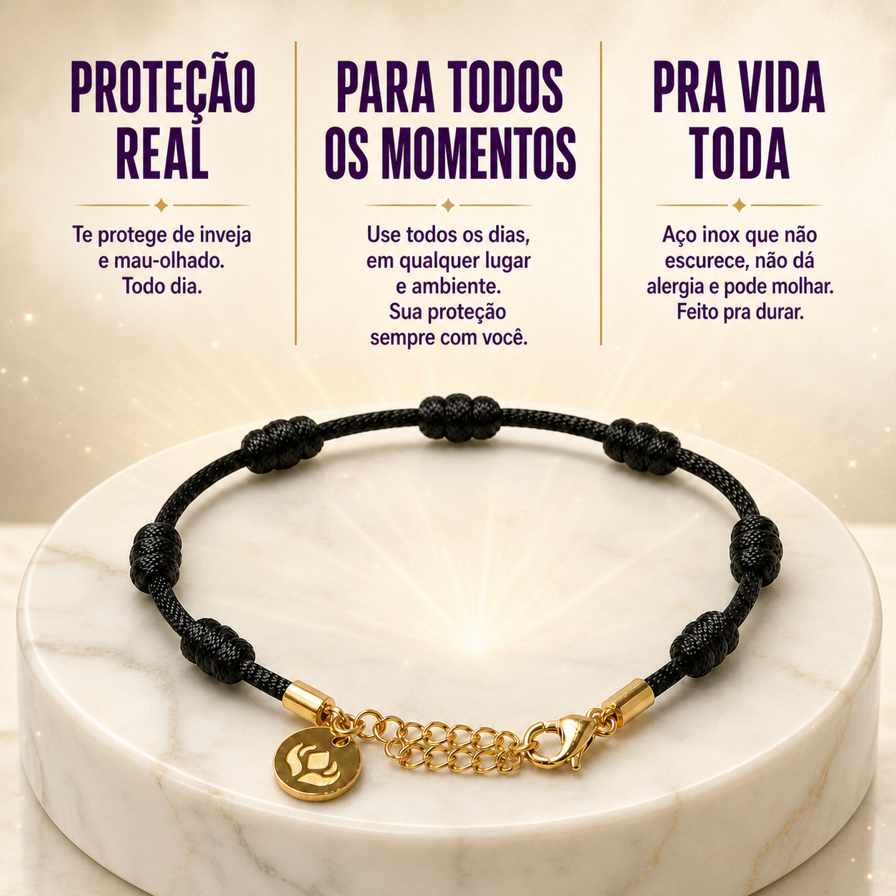 Pulseira Premium dos 7 Nós Preta com Dourado — proteção real, para todos os momentos, pra vida toda