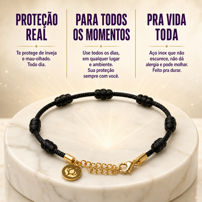 Pulseira Premium dos 7 Nós Preta com Dourado — proteção real, para todos os momentos, pra vida toda
