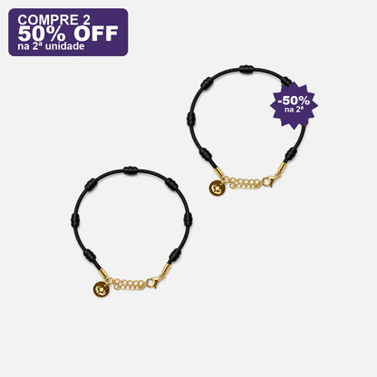 Pulseira Premium dos 7 Nós Preta com Dourado — compre 2 e ganhe 50% OFF na 2ª