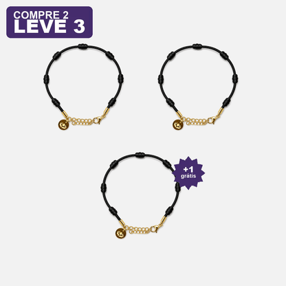 Pulseira Premium dos 7 Nós Preta com Dourado — compre 2 e leve 3