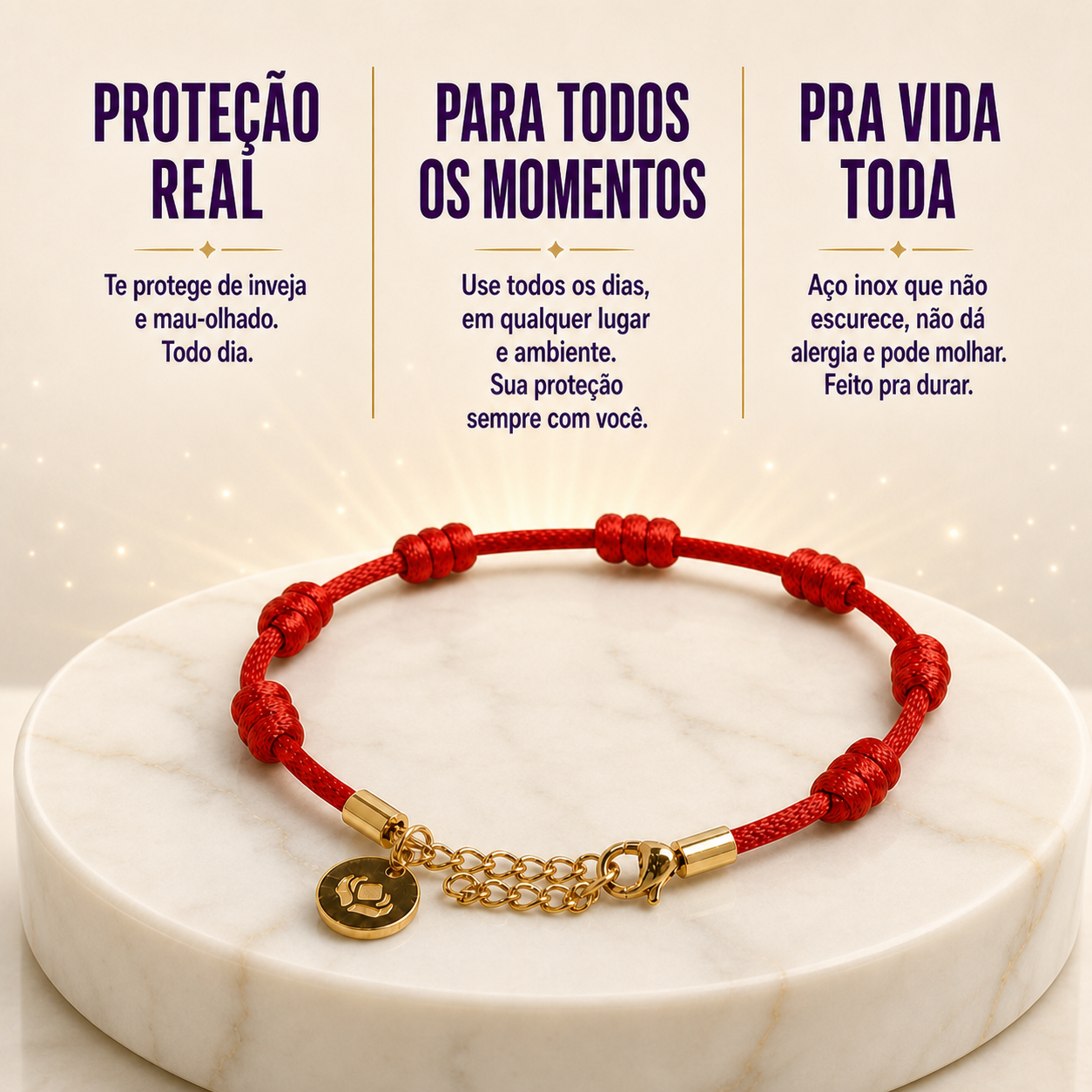 Pulseira Premium dos 7 Nós Vermelha com Dourado — proteção real, para todos os momentos, pra vida toda