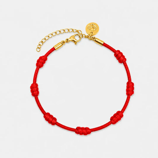 Pulseira Premium dos 7 Nós Vermelha com Dourado