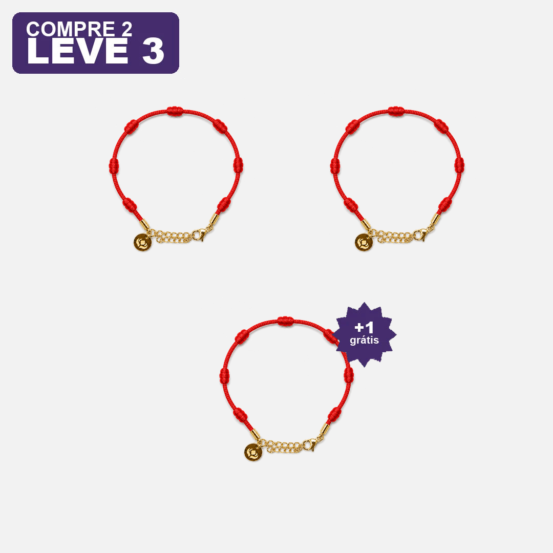 Pulseira Premium dos 7 Nós Vermelha com Dourado — compre 2 e leve 3