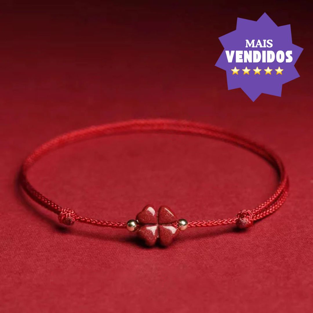 Pulseira Trevo da Sorte em Cinábrio