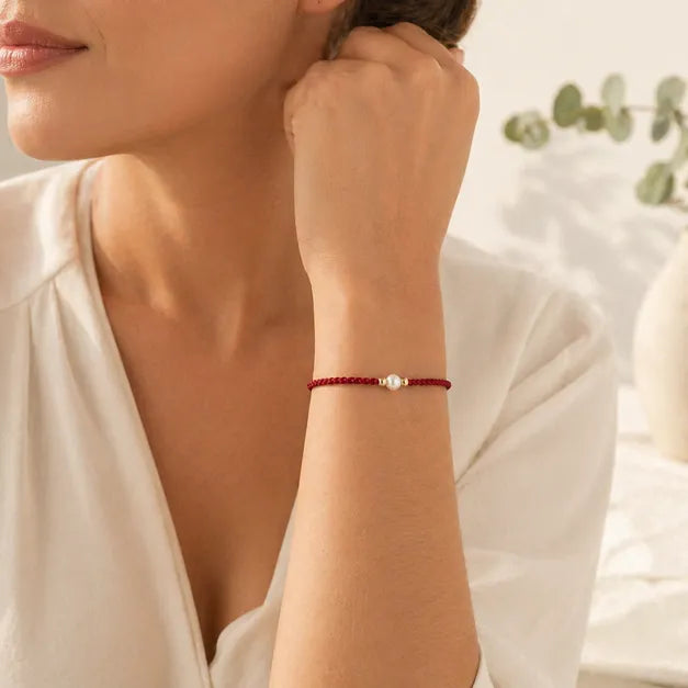 Pulseira Vermelha da Cura Contas de Pérolas