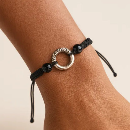 Pulseira Fivela da paz em Contas de Ônix Preto
