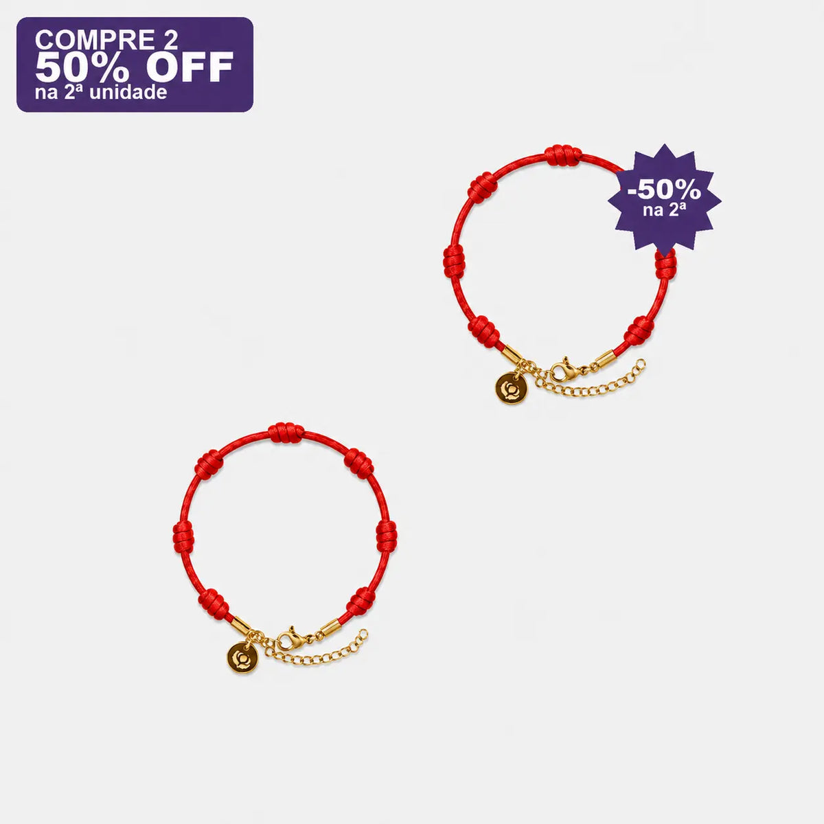 Pulseira Premium dos 7 Nós Vermelha com Dourado