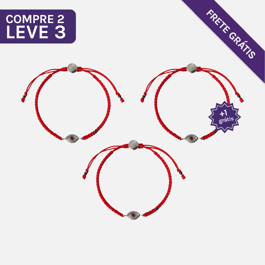 Pulseira Vermelha Contra Ansiedade e Mau-Olhado Prateada