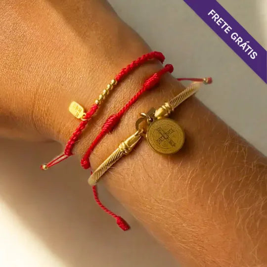 Oferta: Compre 1 Pulseira São Bento e 7 nós e ganhe 1 Pulseira Vermelha da Prosperidade