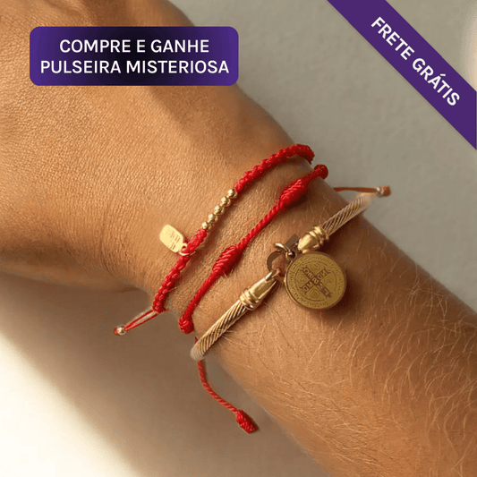 Oferta: Compre 1 Pulseira São Bento e 7 nós e ganhe 1 Pulseira Vermelha da Prosperidade