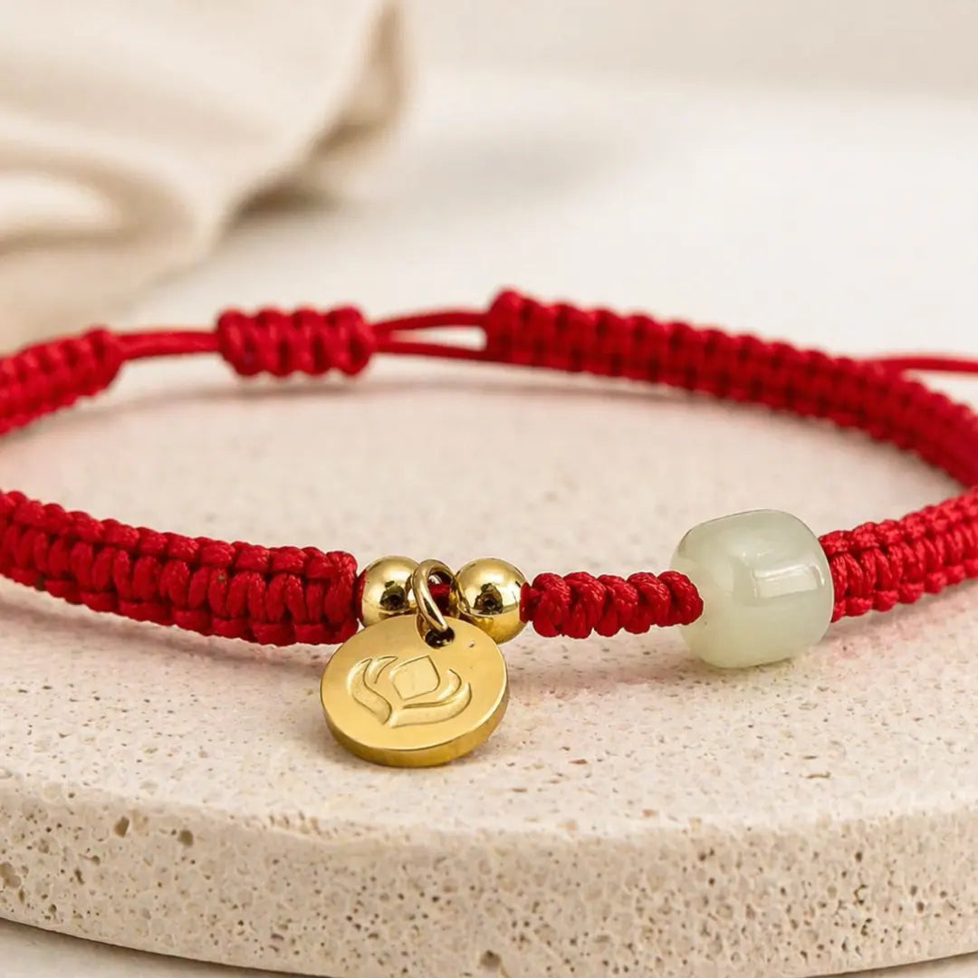 Pulseira Vermelha da Riqueza com Jade Hetian