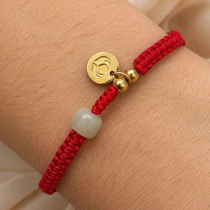 Pulseira Vermelha da Riqueza com Jade Hetian