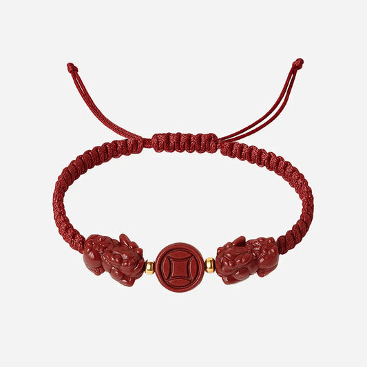 Pulseira Pixiu da Proteção e Boa Sorte em Cinábrio