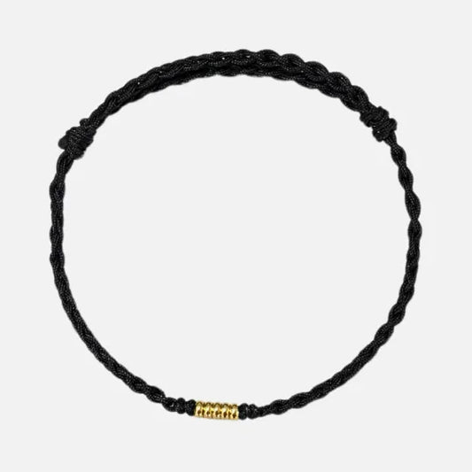 Pulseira Trançada com Contas Douradas da Sorte Preta