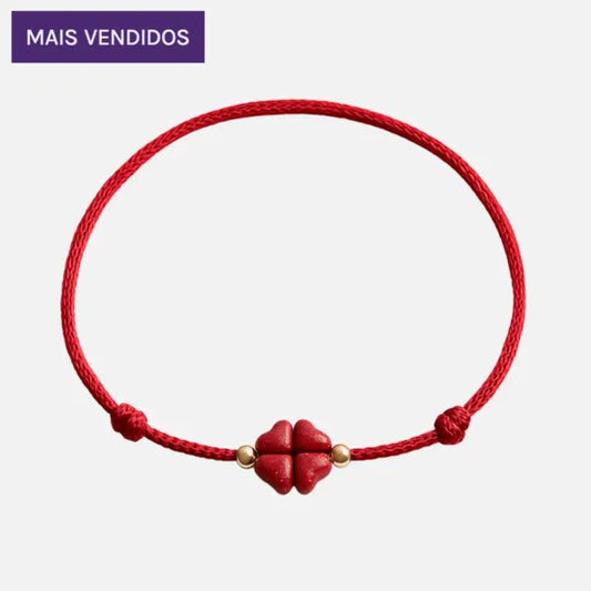 Pulseira Trevo da Sorte em Cinábrio