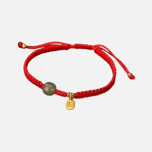 Pulseira Vermelha da Riqueza com Jade Hetian