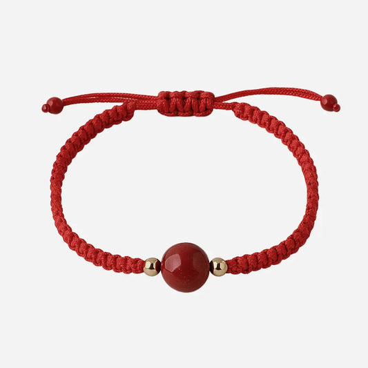 Pulseira Vermelha da Sorte com Contas de Cinábrio