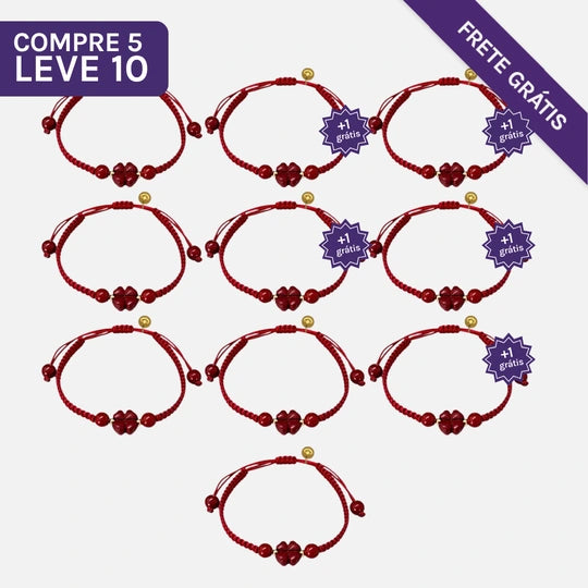 Pulseira Vermelha das Bênçãos em Trevo de Quatro Folhas