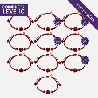 Pulseira Vermelha das Bênçãos em Trevo de Quatro Folhas