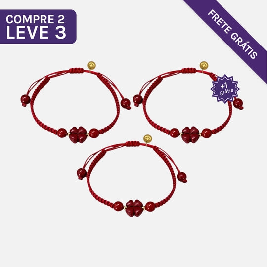 Pulseira Vermelha das Bênçãos em Trevo de Quatro Folhas