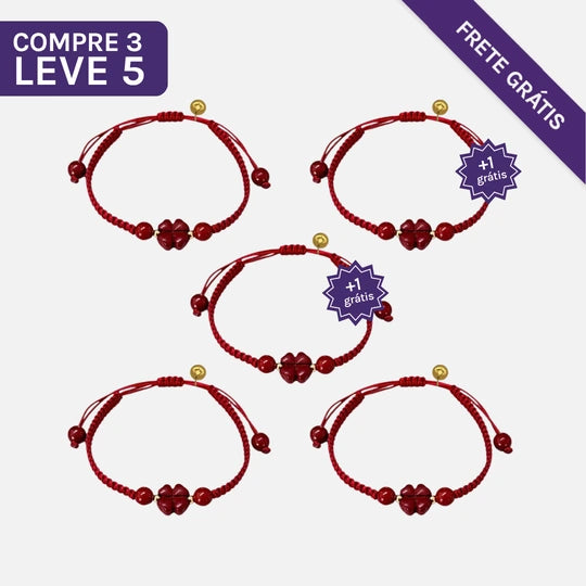 Pulseira Vermelha das Bênçãos em Trevo de Quatro Folhas