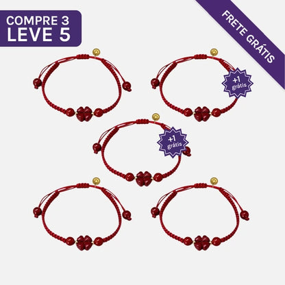 Pulseira Vermelha das Bênçãos em Trevo de Quatro Folhas