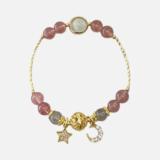 Pulseira da Alegria em Pedra da Lua e Quartzo Morango