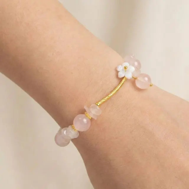 Pulseira do Amor em Flor de Cristal Rosa