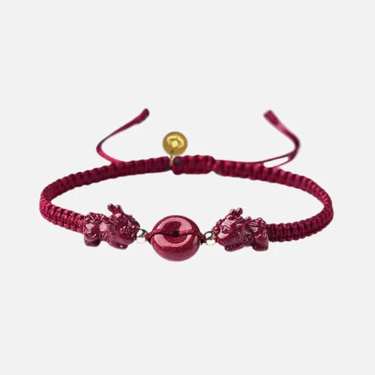Pulseira Vermelha Pixiu das Bençãos em Cinábrio